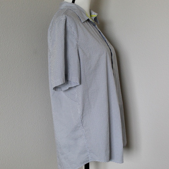 White & Navy Blue Polka Dot Short Sleeve Button Down Shirt - Picture 4 of 9